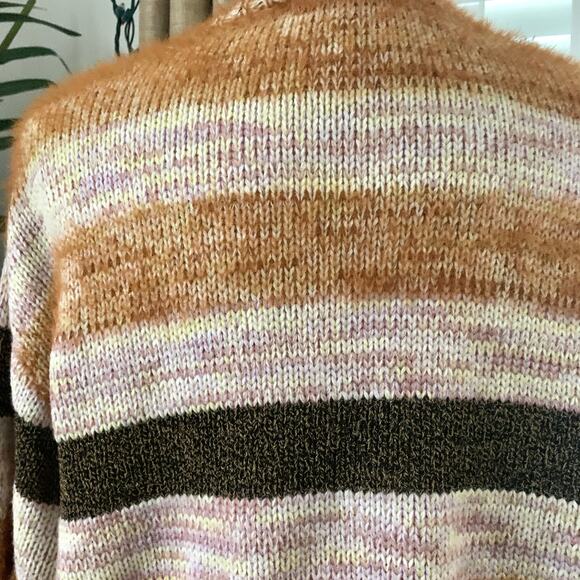 3/$15 All In Favor Soft Fuzzy Striped Sweater in Pink Brown Multi - Picture 6 of 9